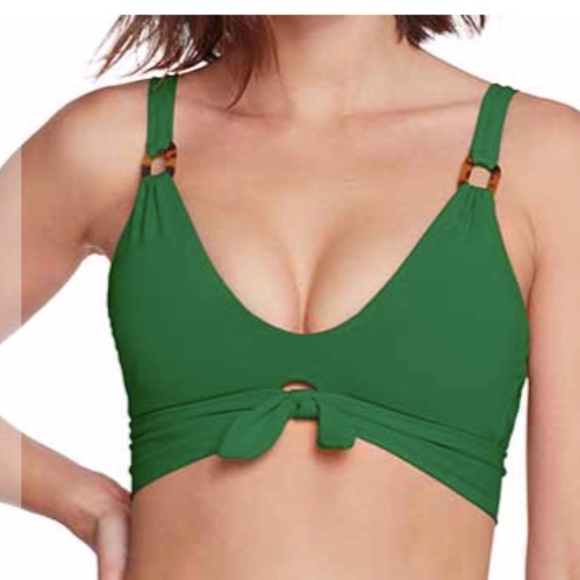 Robin piccone Xs green bikini top tortoise shell tie front bralette Hailey - Picture 2 of 7